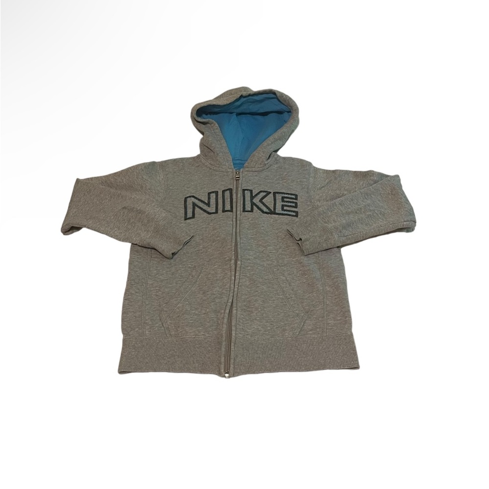 Nike‎ Hoodie Boy Medium Gray Lightweight Full Zip Embroidered Logo Solid Casual